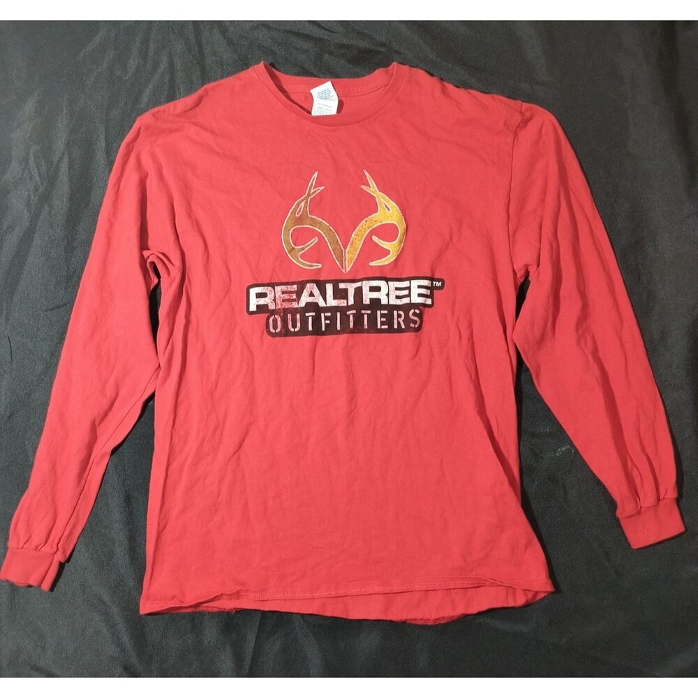 Realtree Outfitters Men’s Large Red Long Sleeve Graphic T-Shirt Hunting Logo
